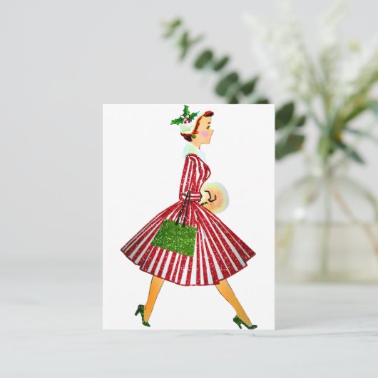 1950クリスマスヴィンテージレディ ポストカード (スタンド正面)