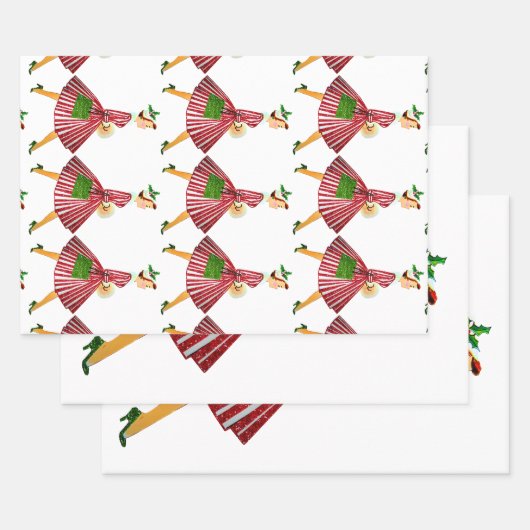 1950クリスマスヴィンテージレディ ラッピングペーパーシート (セット)