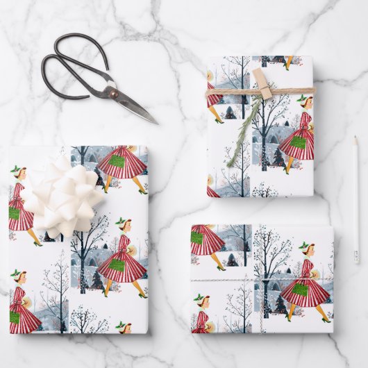 1950クリスマスヴィンテージレディ ラッピングペーパーシート (正面)