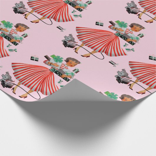 1950クリスマスヴィンテージレディ ラッピングペーパー (角)