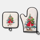 1950クリスマスヴィンテージレディ 鍋つかみ&鍋敷きセット (正面)