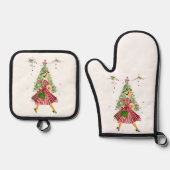 1950クリスマスヴィンテージレディ 鍋つかみ&鍋敷きセット (正面)