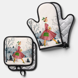 1950クリスマスヴィンテージレディ 鍋つかみ&鍋敷きセット