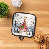 1950クリスマスヴィンテージレディ 鍋敷き (トップダウン)