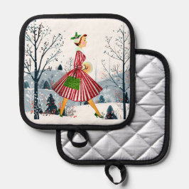 1950クリスマスヴィンテージレディ 鍋敷き