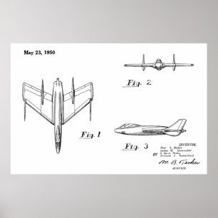 1950ジェット機特許スケッチ芸術プリント ポスター