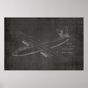 1950ジェット航空機特許芸術スケッチプリント ポスター