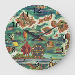 1950ドレのハワイ地図ジョセフ・フェアー・ダーク ラージ壁時計