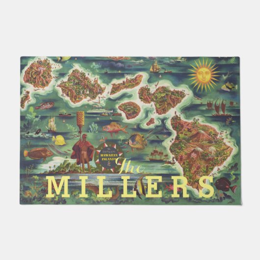 1950ドールハワイの地図ジョセフ・フェアー油絵を描 ドアマット (正面)