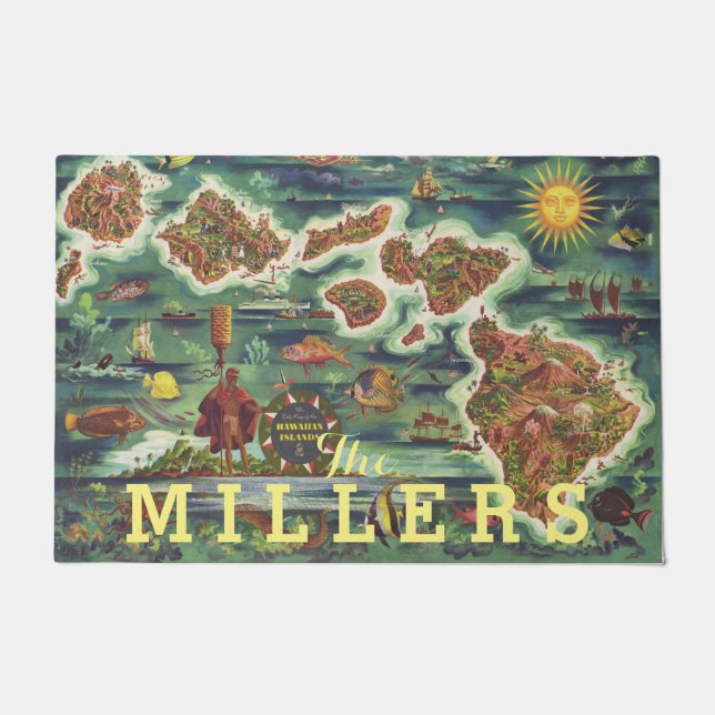 1950ドールハワイの地図ジョセフ・フェアー油絵を描 ドアマット (正面)