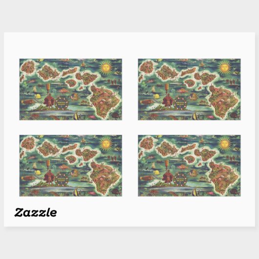 1950ドールハワイの地図ジョセフ・フェアー油絵を描 長方形シール (シート)