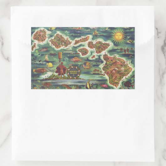 1950ドールハワイの地図ジョセフ・フェアー油絵を描 長方形シール (バッグ)