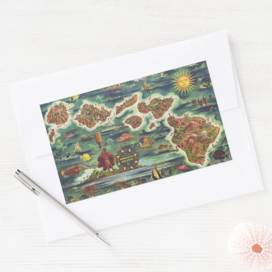 1950ドールハワイの地図ジョセフ・フェアー油絵を描 長方形シール (封筒)