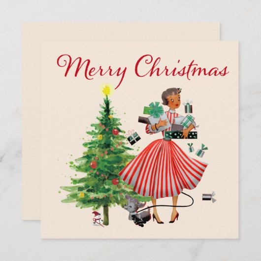 1950ビンテージクリスマスレディーホリデーカード シーズンカード (正面/裏面)