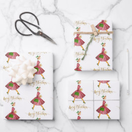 1950ビンテージクリスマス女性メリークリスマス ラッピングペーパーシート