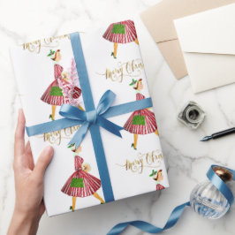 1950ビンテージクリスマス女性メリークリスマス ラッピングペーパー