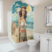 1950ビーチガール シャワーカーテン (インサイチュ)