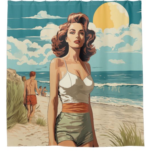 1950ビーチガール シャワーカーテン (正面)