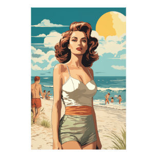 1950ビーチガール フォトプリント