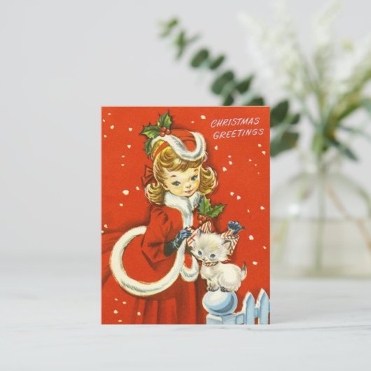 1950レトロヴィンテージクリスマスガール シーズンカード (スタンド正面)