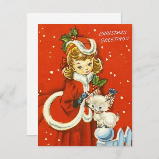1950レトロヴィンテージクリスマスガール シーズンカード (正面/裏面)