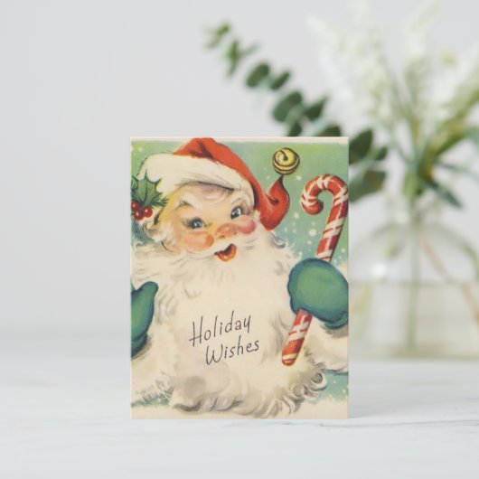 1950レトロヴィンテージクリスマスサンタキャンディーケーン シーズンカード (スタンド正面)