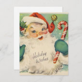 1950レトロヴィンテージクリスマスサンタキャンディーケーン シーズンカード (正面/裏面)