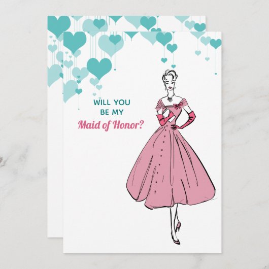 1950ヴィンテージウェディングメイド・オブ・オーナー（花嫁付き添い人） 招待状 (正面/裏面)