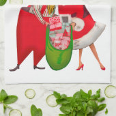 1950ヴィンテージカップルとクリスマスプレゼント袋 キッチンタオル (折り畳み)