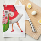 1950ヴィンテージカップルとクリスマスプレゼント袋 キッチンタオル (四つ折り)