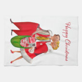 1950ヴィンテージカップルとクリスマスプレゼント袋 キッチンタオル (横)