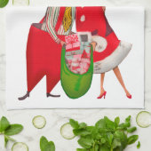 1950ヴィンテージカップルとクリスマスプレゼント袋 キッチンタオル (折り畳み)