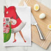 1950ヴィンテージカップルとクリスマスプレゼント袋 キッチンタオル (四つ折り)