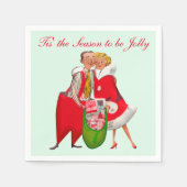 1950ヴィンテージカップルとクリスマスプレゼント袋 スタンダードカクテルナプキン (正面)