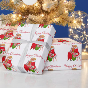 1950ヴィンテージカップルとクリスマスプレゼント袋 ラッピングペーパー