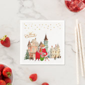 1950ヴィンテージカップルのメリークリスマス スタンダードカクテルナプキン (インサイチュ)