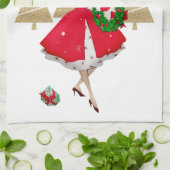 1950ヴィンテージレディークリスマスグリーティング キッチンタオル (折り畳み)