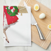 1950ヴィンテージレディークリスマスグリーティング キッチンタオル (四つ折り)