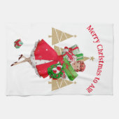 1950ヴィンテージレディークリスマスグリーティング キッチンタオル (横)