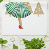 1950ヴィンテージレディークリスマスグリーティング キッチンタオル (折り畳み)