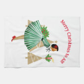 1950ヴィンテージレディークリスマスグリーティング キッチンタオル (横)