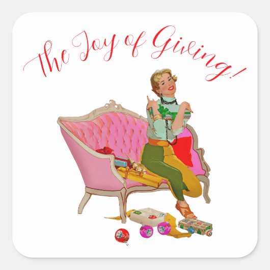 1950ヴィンテージレディークリスマスグリーティング スクエアシール (正面)