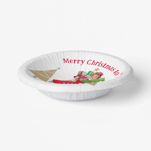 1950ヴィンテージレディークリスマスグリーティング ペーパーボウル (傾斜あり)