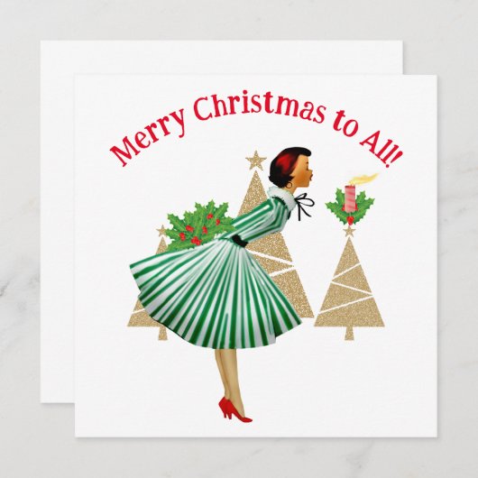 1950ヴィンテージレディークリスマスグリーティング 招待状 (正面/裏面)