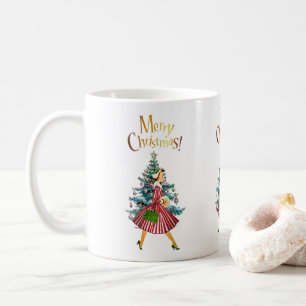 1950ヴィンテージレディークリスマスショッピング コーヒーマグカップ