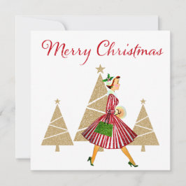 1950ヴィンテージレディークリスマスショッピング シーズンカード