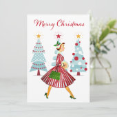 1950ヴィンテージレディークリスマスショッピング シーズンカード (スタンド正面)