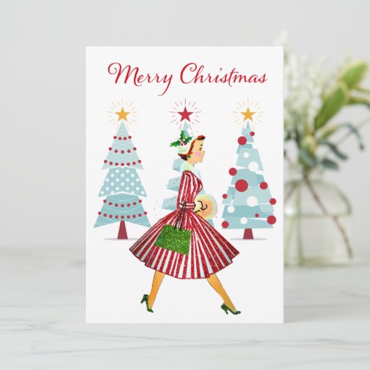 1950ヴィンテージレディークリスマスショッピング シーズンカード (スタンド正面)