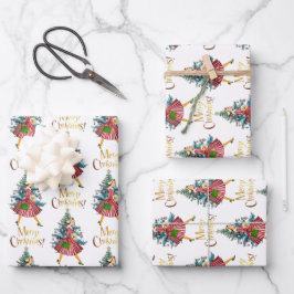 1950ヴィンテージレディークリスマスショッピング ラッピングペーパーシート