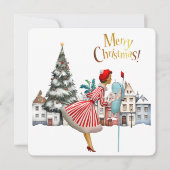 1950ヴィンテージレディ投稿クリスマスグリーティング シーズンカード (正面)